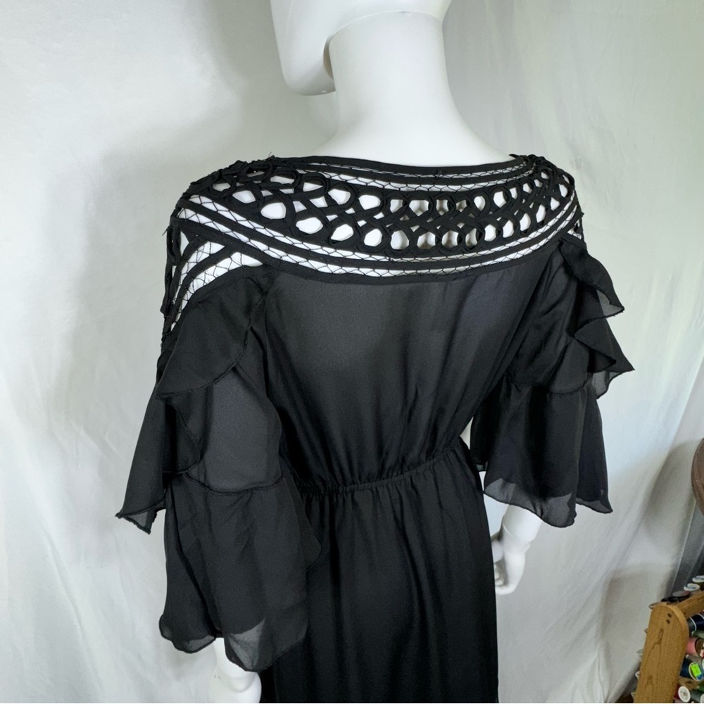 Giddy Up Glamour Black Ruffle Sleeve Lace Neckline Dress — image 4 of 6